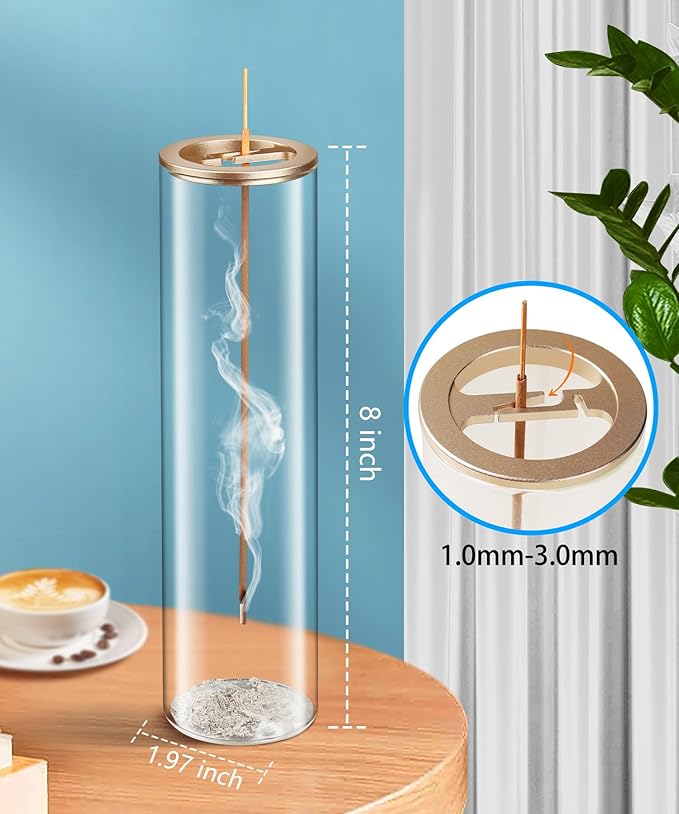 Incense Holder for Sticks [Anti-Ash Flying], Modern Insence-Stick Burner Holder with Removable Glass Ash Catcher, for Home Decor Yoga Meditation (Champagne Gold 2 Pack)