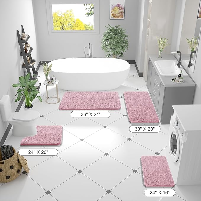 OLANLY Small Bathroom Rugs 24x16, Extra Soft Absorbent Chenille Bath Rugs, Rubber Backing Quick Dry, Machine Washable Bath Mats for Bathroom Floor, Tub and Shower, Home Decor Accessories, Dusty Rose