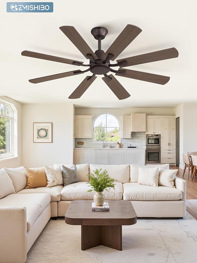 ZMISHIBO 52 inch Ceiling Fan no Light, 8 Blades Oil Bronze Ceiling Fans without lights, Quiet Rerverible DC Motor, 6speeds, for Bedroom, Living Room, Home Office and Patio
