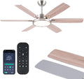 Hounber 52 Inch Ceiling Fans with Lights and Remote, Brushed Nickel Ceiling Fan with 6 Blades Dual Finish, 3CCT, Dimmable, Quiet DC Reversible Motor, Modern Ceiling Fan for Bedroom, Patio, Living Room