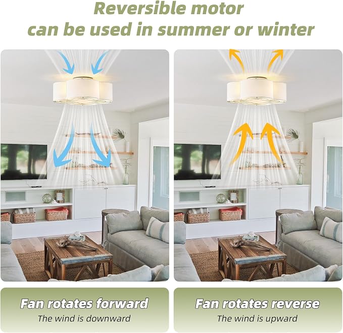 Caged Ceiling Fan with Light, Boho Flush Mount Ceiling Fan with Lights Remote Control, Rattan with 6 Speeds for Bedroom, Living Room, Foyer, Nursery
