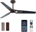 Ceiling Fan with Lights and Remote, 3 Blade App Control Timer Reversible Stepless Brightness and Color Temperature Outdoor Wood Ceiling Fan with Lights (Brown, 52 Inch)