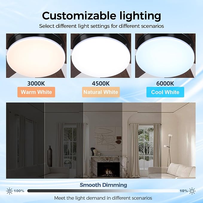GJeg Ceiling Fans with Lights,46" Low Profile Ceiling Fan with Light and Remote Control,Flush Mount, Reversible, Dimmable, Noiseless, Brown Ceiling Fan for Bedroom