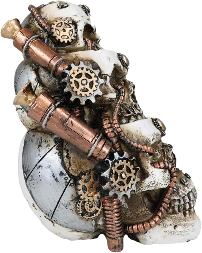 Ebros Gift Steampunk Geared Clockwork Pipework Trio Morphing Skulls Smoke Waterfall Backflow Incense Cone Tower Holder Burner Gothic Statue Home Fragrance Accessory Accent Figurine