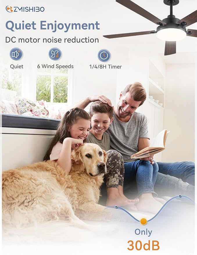 52 Inch Ceiling Fan with Remote, Indoor/Outdoor Black Ceiling Fan with Large LED Panel, Quiet Reversible DC Motor, 6-Speed, 3000-6500K Stepless Dimming, Modern Ceiling Fan for Bedroom, Living Room