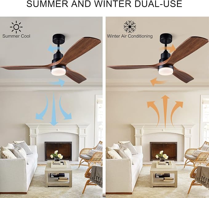 52 Inch Ceiling Fans with Lights and Remote Control, Outdoor Ceiling Fans for Patios; Black Ceiling Fan with Light for Bedroom Living Room, Solid Wood, 3CCT Dimmable, Memory Function
