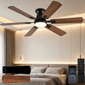 KNUN 56 inch Ceiling Fans with Lights,Brown Flush Mount Ceiling fan with Light and Remote/APP Control, 3CCT, Dimmable, Noiseless, Low Profile Ceiling Fan for Bedroom, Patio, Indoor/Outdoor Use