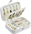 Hatori Travel Jewelry Box, PU Leather Small Jewelry Organizer for Women Girls, Double Layer Portable Mini Travel Case Display Storage Holder Boxes for Stud Earrings, Rings (Glitter White)