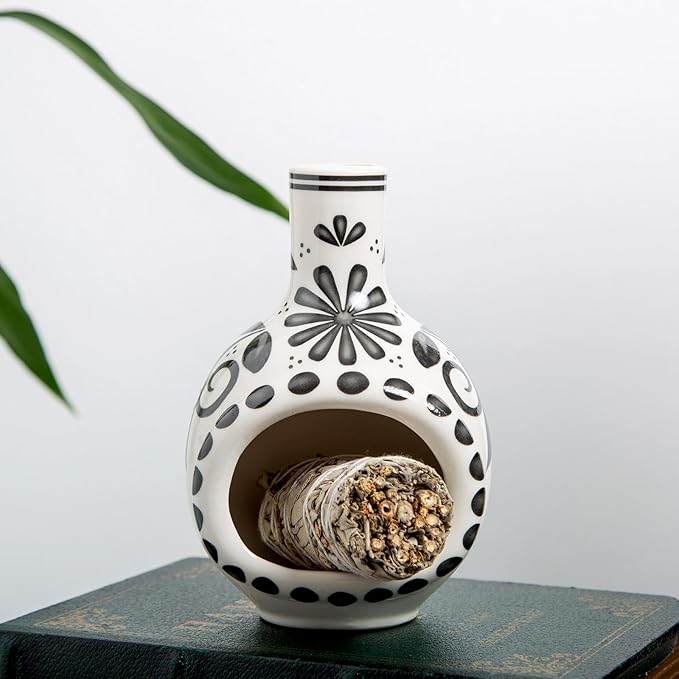 MOUGIGI Handcrafted Palo Santo Holder Ceramic Incense Burner - Compact Size for Meditation Space - Burn Palo Santo Sticks and Cones Safely - Sage Aromatherapy Decor