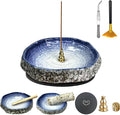 Handmade Ceramic Incense Burner, Ash Catcher for Sticks, 9 Incense Holes Suitable for Most Types, Cones, Palo Santo & Sage, Ideal for Meditation, Incense Smudging, and Home Decor (Blue&White)