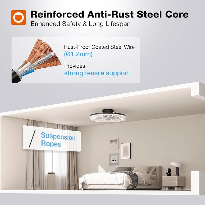addlon Ceiling Fans with Lights and Remote, 20'' Low Profile Ceiling Fans, 3000-6000K Dimmable Modern Flush Mount LED Fan Light, Fandelier Ceiling Fan for Bedroom, Kitchen, Living Room, Black