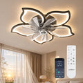 addlon Ceiling Fans with Lights and Remote, 27'' Low Profile Flush Mount Ceiling Fan, 3000–6000K Dimmable LED Fandelier, Flower Fan Light for Bedroom, Kitchen, Living Room, Black