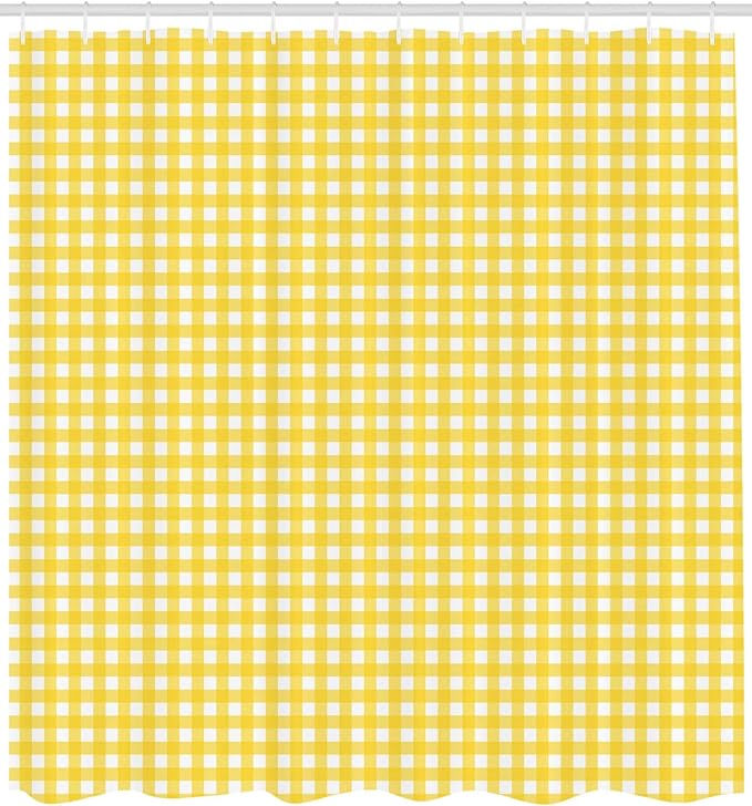 Ambesonne Checkered Shower Curtain, Classic English Pattern in Yellow Picnic in Summertime Theme Retro Striped, Cloth Fabric Bathroom Decor Set with Hooks, 69" W x 70" L, Yellow White