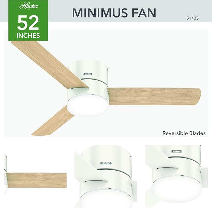 Hunter Minimus, Indoor, Ceiling Fan, with LED Light, 52 inch, Fresh White