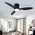 Depuley Flush Mount Ceiling Fan: 42-Inch Black Ceiling Fans with Lights for Bedroom Indoor Outdoor - Low Profile Ceiling Fans with Remote Control 24W 3CCT Dimmable 3 Reversible Black Blades 6 Speeds