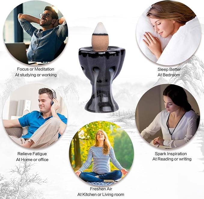 Mini Ceramic Incense Cone Holder, Waterfall Backflow Incense Burner, Incense Cone Burner Aromatherapy Ornament Home Decor for Yoga Meditation Office (Cup)
