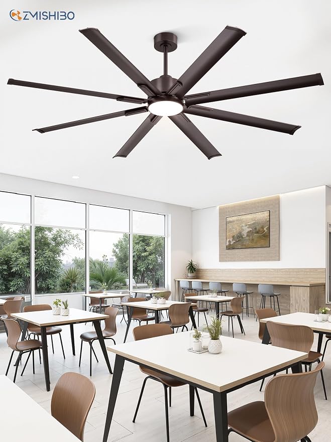 72" Industrial Ceiling Fans with Lights, Large Ceiling Fan with 3CCT, 8 Reverisble Aluminum Blades, Quiet DC Motor, 6-Speed Remote, Indoor/Outdoor Ceiling Fans for Patios/Garage/Porch, Oil bronze