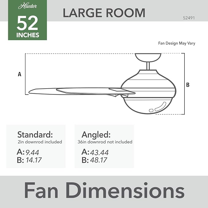 Hunter Bardot, Indoor, Ceiling Fan, Modern, 5 Blades, 52 inch, Matte Black | with LED Light and Pull Chain, Standard Mount, For Bedroom, Living Room, Kitchen, 52491