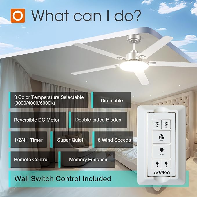 addlon Ceiling Fans with Lights, 60 inch Silver Ceiling fan with Light and Remote Control, Reversible, 3CCT, Dimmable, Noiseless, Outdoor Ceiling Fans for Patios, living room, Indoor/Outdoor Use