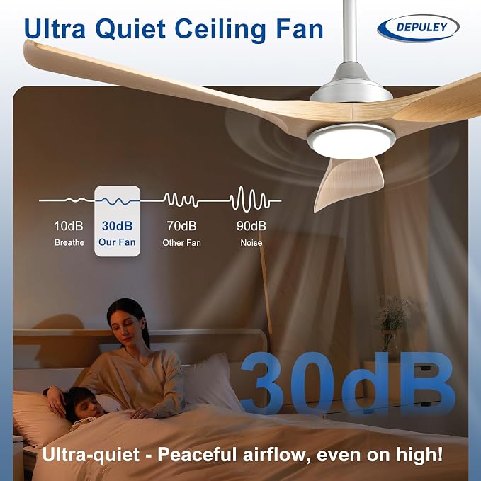 Depuley 52-Inch Ceiling Fan with Light: Wood Grain 3 Blade Outdoor Fandelier Ceiling Fans with Lights for Patios - Dimmable Indoor Fan with Remote Control Reversible DC Motor for Porch Living Room