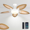 GJeg Tropical Ceiling Fans with Lights and Remote,52Inch Outdoor Palm Leaf Ceiling Fan for Patios Porch Bedroom, Dimmable LED Light, 6 Speeds, Reversible,Light Brown