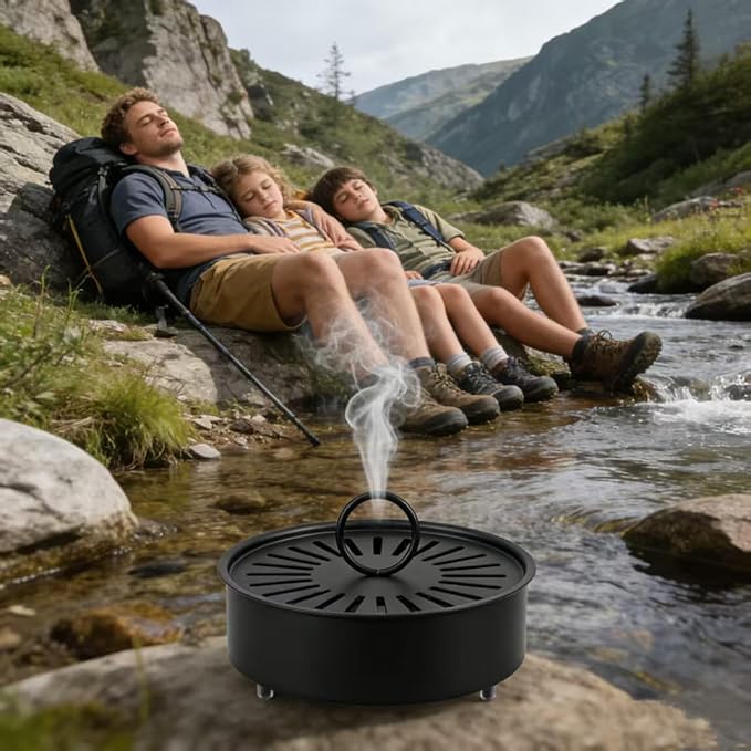 Mosquito Coil Holder with Anti-Scald Design, Stainless Steel, Pink/Black/Blue, for Home and Camping (Black)