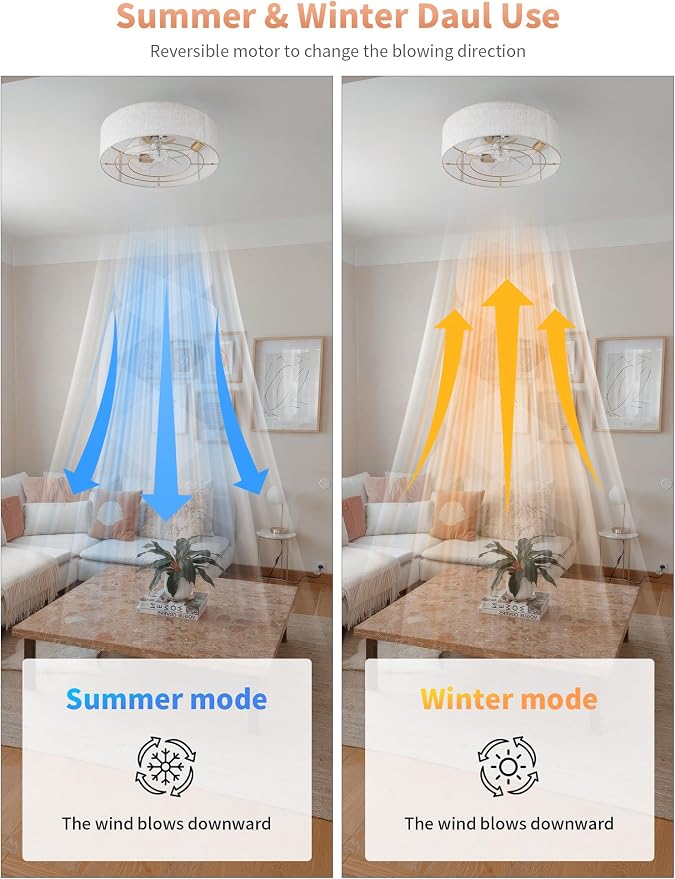 Ceiling Fans with Lights, 20" Boho Ceiling Fan with Light Flush Mount, Drum Rattan Low Profile with 6 Speeds, Remote Control for Bedroom, Nursery, Living Room