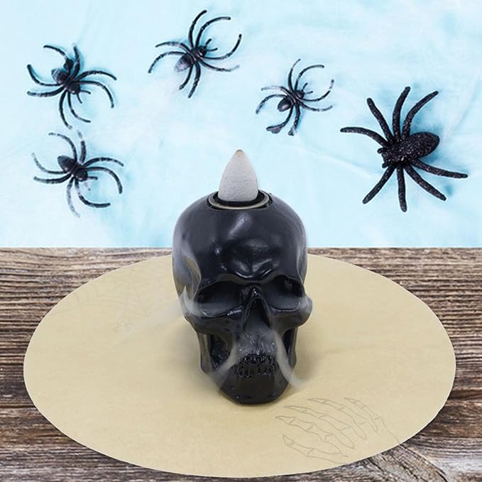 Skull Backflow Incense Burner Holder, Resin Skeleton Statue Aromatherapy Ornament, Goth Halloween Decoration
