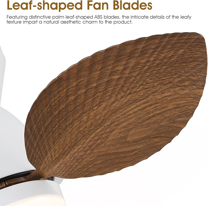 Kviflon Tropical Ceiling Fans with Lights and Remote Control, 30 Inch Low Profile Flush Mount Ceiling Fans, Palm Leaf Ceiling Fan with Light for Small Room Indoor Outdoor, Wood Grain