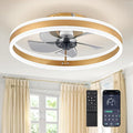 LEDIARY Low Profile Ceiling Fans with Lights, Flush Mount Modern Ceiling Fan and Remote Control, 19.7" LED Ceiling Fans, Stepless Dimmable 3 Colors and 6 Speeds - Gold