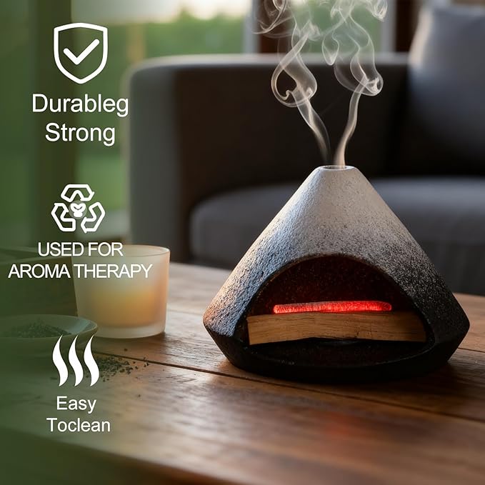Ceramic Sage Smudging Holder, Pyramid Design Incense Burner with Smoke Outlet, 4.7 x 4.5 x 0.39 Inch, Black and White Glazed Finish (Black)
