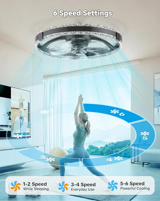 RGB Low Profile Ceiling Fan with Lights,RGB Ceiling Fans with Lights and Remote, 3000-6500K Dimmable Modern Flush Mount LED Fan Lights, 6 Wind Speeds Ceiling Fans for Bedroom