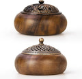 2 Pack Incense Cone Holder, Wooden Incense Burner with Brass Cover, Bakhoor Burners for Sticks Coil, Frankincense Room Home Decor Yoga Spa Meditation (R)
