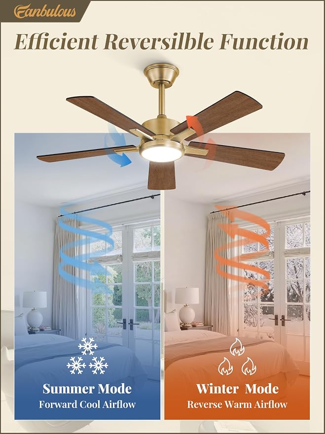 Fanbulous 42 Inch Black and Gold Ceiling Fans with Lights and Remote, Stepless Color Temperature Change & Dimmable 20W LED Ceiling Fan, 6 Speeds Reversible Quiet DC Motor for Bedroom, Living Room