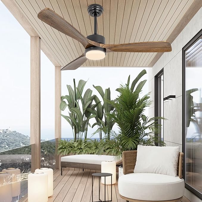 52" Ceiling Fans with Lights and Remote Control, Indoor Outdoor Ceiling Fans Farmhouse, Timing 6 Speeds 3 Color Light with Memory Lighting Function