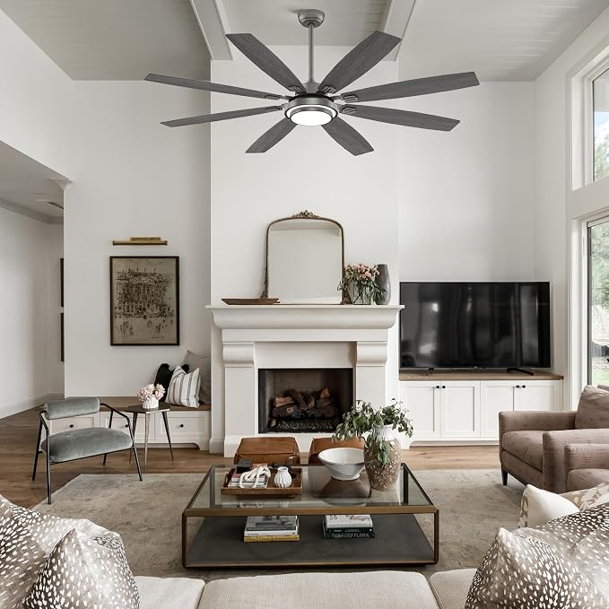 Fanbliss 72 Inch Grey Large Ceiling Fans with Lights and Remote Control, Modern Ceiling Fan with Quiet Reversible DC Motor, Ceiling fan Light for Living Room, Patio, Indoor, Outdoor