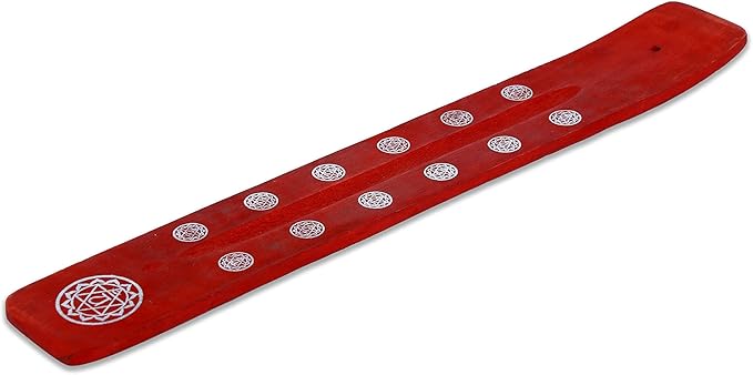 Bless-International Traditional-Handmade-Burner Wooden-Incense-Stick-Holder Ash-Catcher-Stand for-Aromatherapy-Meditation-Yoga (Fire Red) 10 Inches, Pack of 2