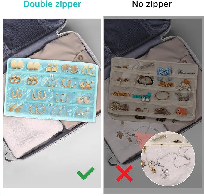 Hanging Jewelry Organizer Storage with 88 Zippered Pockets, Dustproof Foldable for Travel, Double-Sided Accessories Organizer Holder for Earrings Necklaces Rings on Closet Wall Door (Blue)