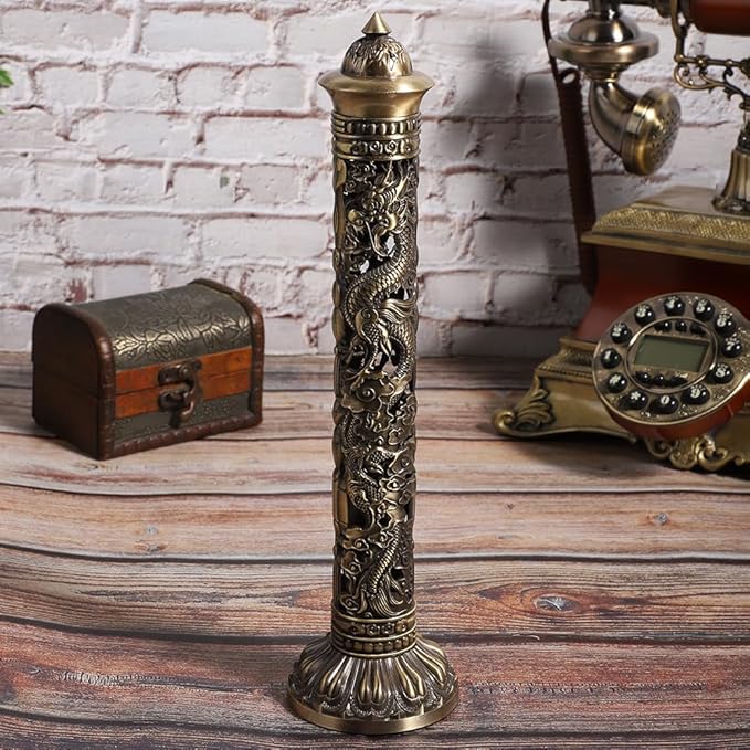 Incense Stick,Bronze Dragon Phoenix Relief Vertical Incense Incense Stick Holder Incense Stick Stand Tea Room Decoration Ornaments