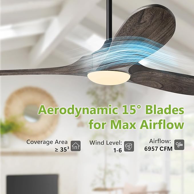 Haipeel 72 Inch Ceiling Fans with Lights, Wood Outdoor Ceiling Fan for Patio and Remote Control Rustic Propeller Large Ceiling Fans with Light Farmhouse Indoor Quiet High cfm, Deep Brown