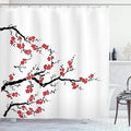 Ambesonne Japanese Shower Curtain, Simplistic Cherry Blossom Tree Botanic Themed Pattern Fresh Organic Lines, Cloth Fabric Bathroom Decor Set with Hooks, 69" W x 84" L, Cinnamon Red
