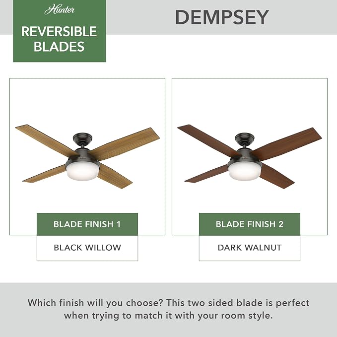 Hunter Dempsey, Outdoor or Indoor, Ceiling Fan, 52 inch, Matte Black