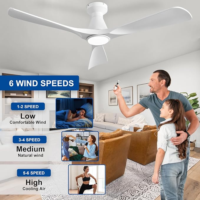 Depuley 52-Inch Ceiling Fans with Lights: White 3 Blade Flush Mount Low Profile Ceiling Fan for Bedroom - Dimmable Indoor Outdoor Fan with Remote Control Ultra Quiet DC Motor Timer
