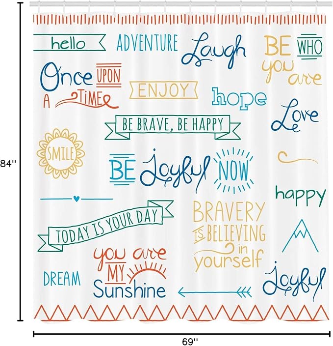 Ambesonne Adventure Shower Curtain, Various Words on Happiness and Self Value Uplifting Phrases Being Who You are, Cloth Fabric Bathroom Decor Set with Hooks, 69" W x 84" L, Dark Lavender