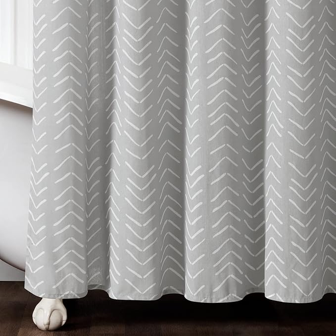 Lush Decor Hygge Modern Arrow Linen Look Shower Curtain, 72" X 72", Light Gray