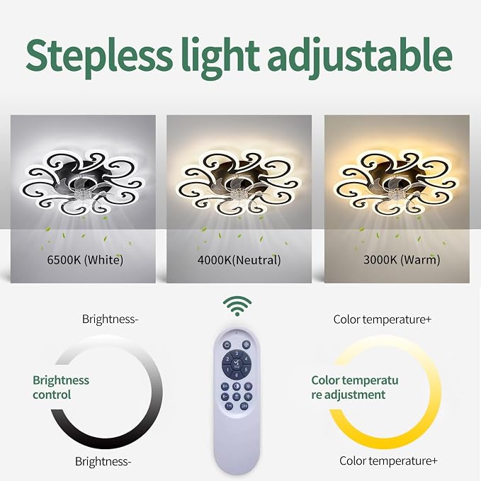 White Flower Modern Ceiling Fan with Lights, Low Profile Ceiling Fan with Remote for Bedroom, Flush Mount Ceiling Fans with LED Dimmable Light, 6-Speeds, Timing CeilingFan Light-yun