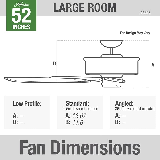 Hunter 52 inch Outdoor or Indoor Ceiling Fan No Light - Black Ceiling Fan without Light, For Patio, Porch, Garage, Living Room, Standard Mount, 5 Teak Blades, Pull Chain - Original 23863, Matte Black