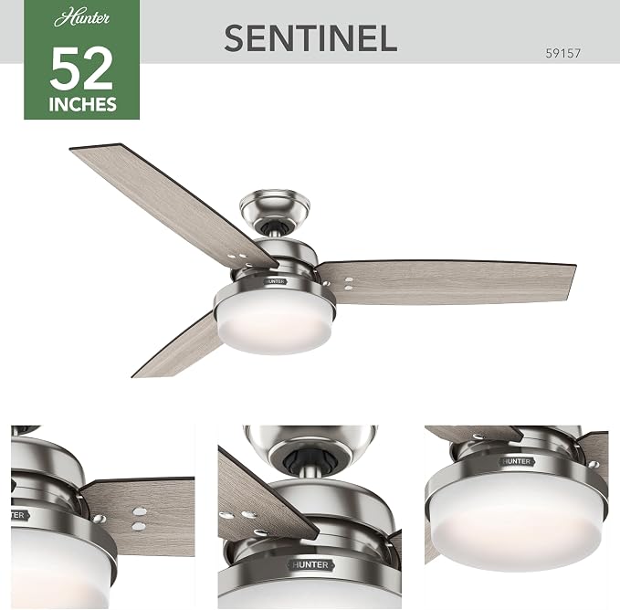 Hunter Sentinel, Indoor, Ceiling Fan, 3 Blades, 52 inch, Brushed Nickel