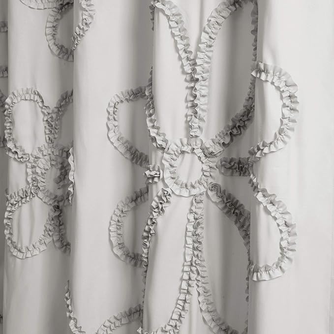 Lush Decor Light-Gray Ruffle Flower Polyester Shower Curtain (72" x 72")