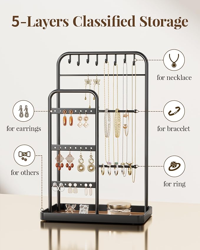 pickpiff Jewelry Holder Stand: Jewelry Display for Necklace, Bracelet, Earring, Ring, Black